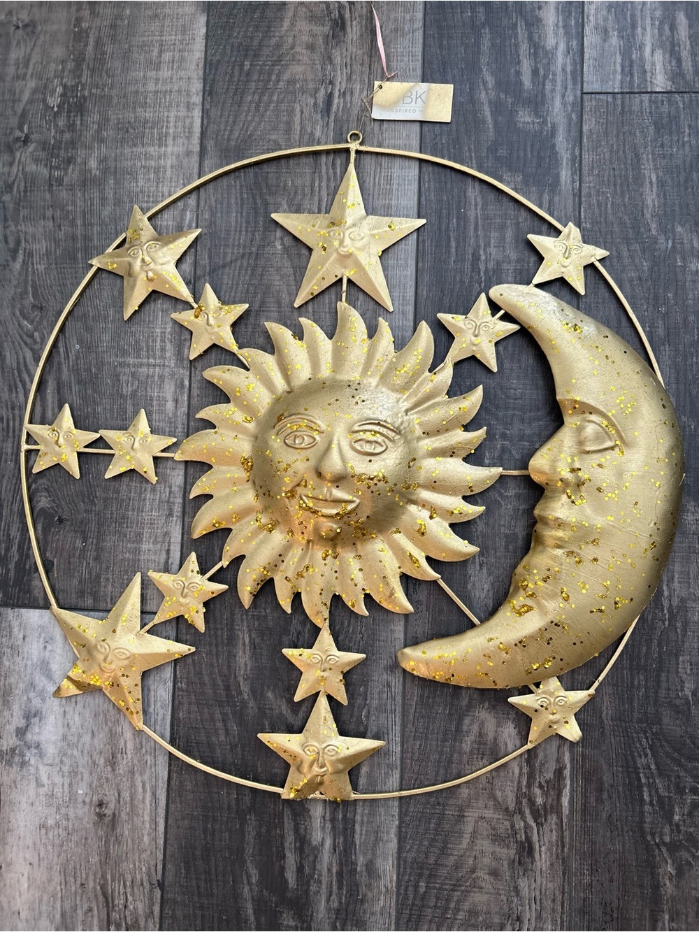 Gold Sun and Moon Wall Art Metal Wall Hanging w Sparkled Gold
